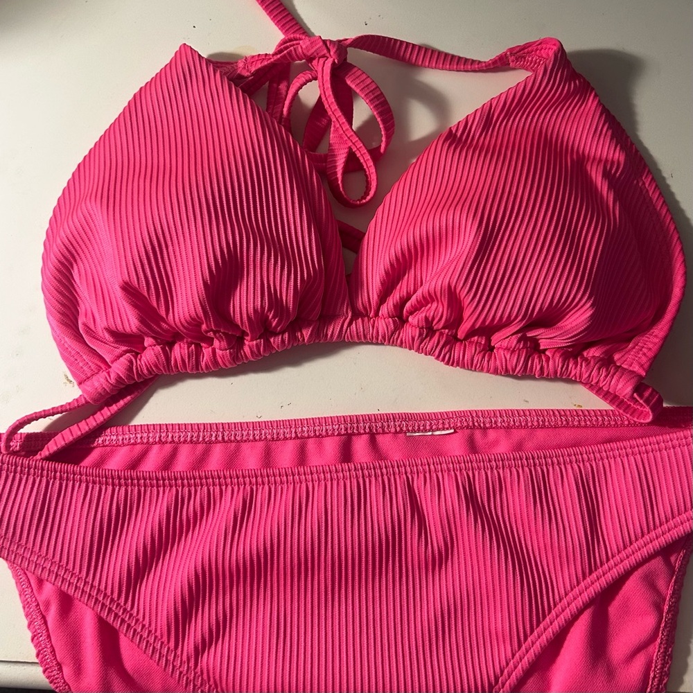 Hollister Hot Pink Ribbed Bikini